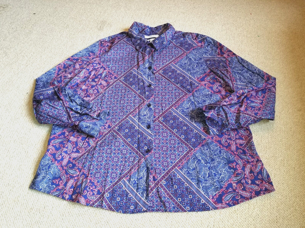 Womens Top-FOXCROFT-APPLESEED'S-blue/red fl button-up "Wrinkle Free; Shaped"-20